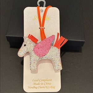 Natasha Sparkly Pegasus Key Ring/Bag Charm/Pink and Orange Accents/Rhinestones